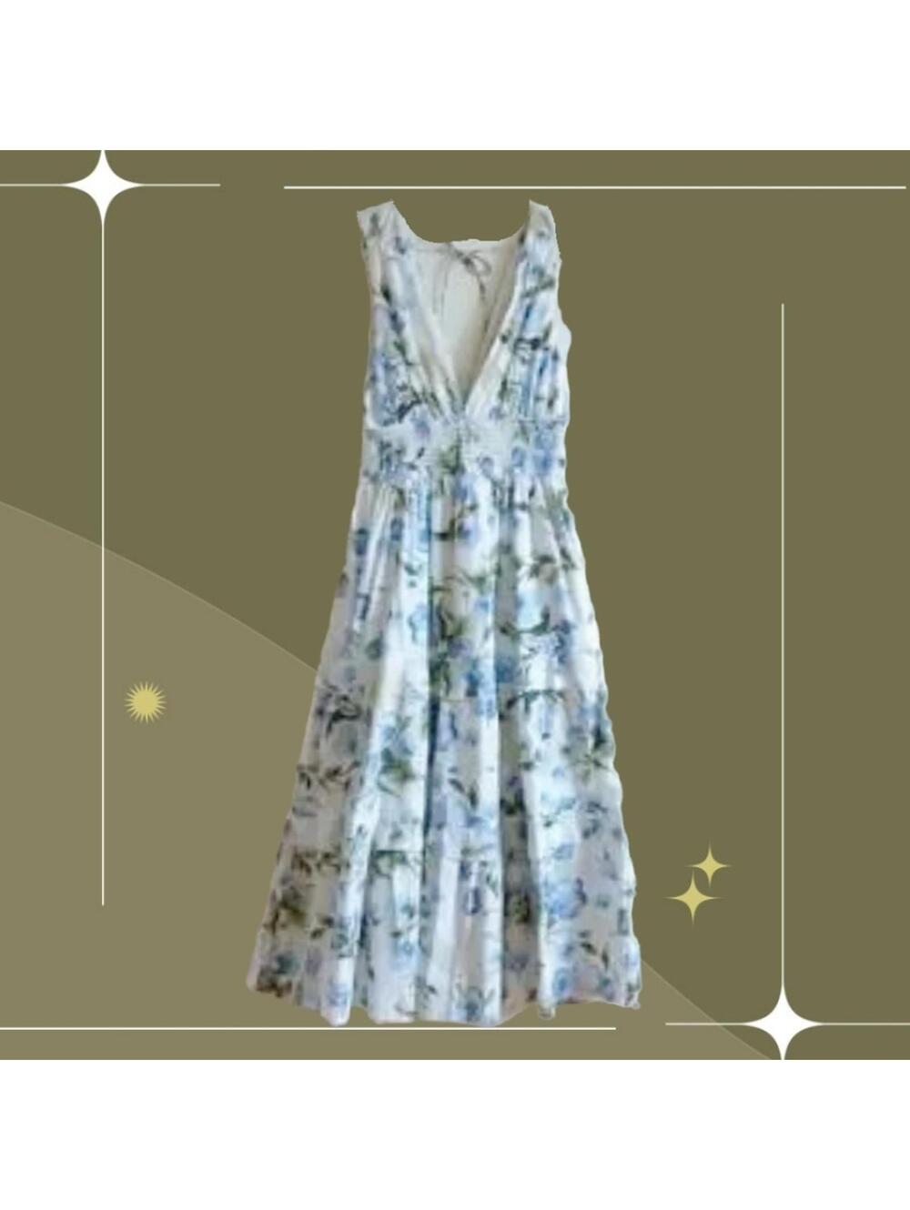 🍋 ✨ NWT Abercrombie & Fitch Blue Floral V-neck Midi Dress Size Small